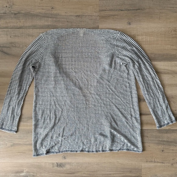 Eileen Fisher black & white stripe linen open front cardigan - Medium - Picture 6 of 6